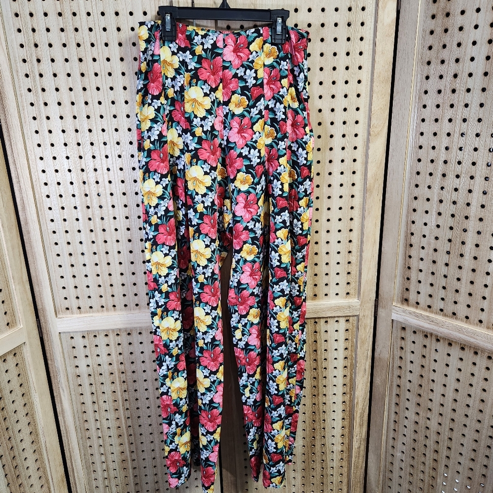 Lulu's‎ Yellow Pink Flower Floral Print Wide Leg Paperbag Pants Size Small